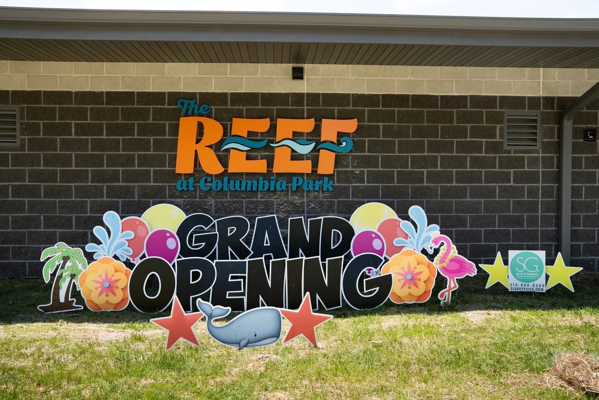 The Reef at Columbia Park grand opening sign