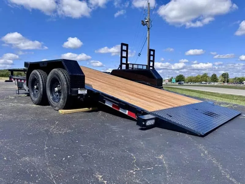 Black equipment trailer photographed at Pettus Trailers
